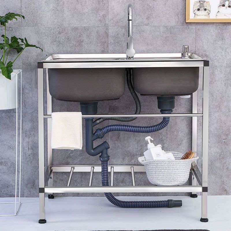 Chậu rửa chén 2 hộc inox ( gồm: chậu, chân, vòi, bộ xả)