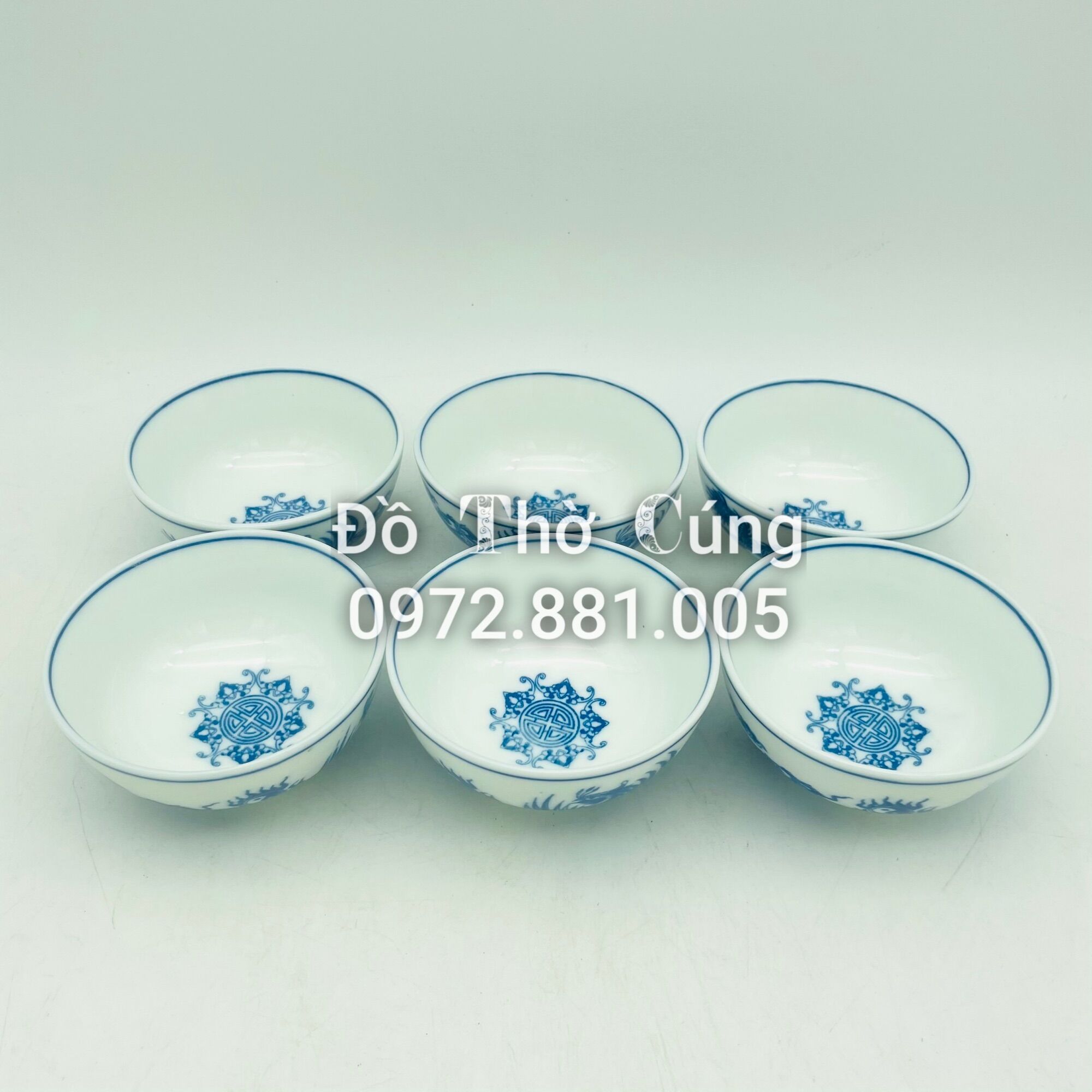 Bát cơm thờ men lam, rồng phượng, bát cúng ( 1 cái )