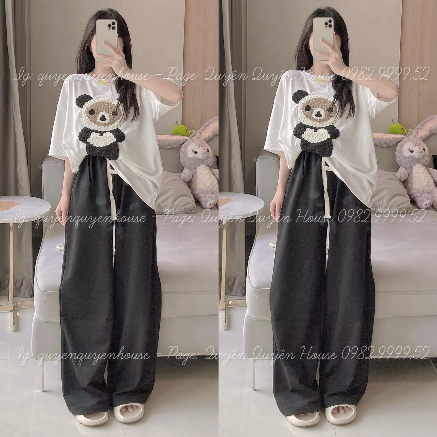 Set áo thun cotton cừu len quần suông hàng cao cấp