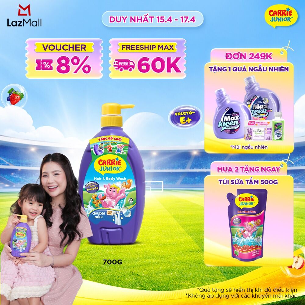 Sữa Tắm Gội cho bé Carrie Junior chiết xuất trái cây thiên nhiên Hương Tinh Chất Sữa 700g