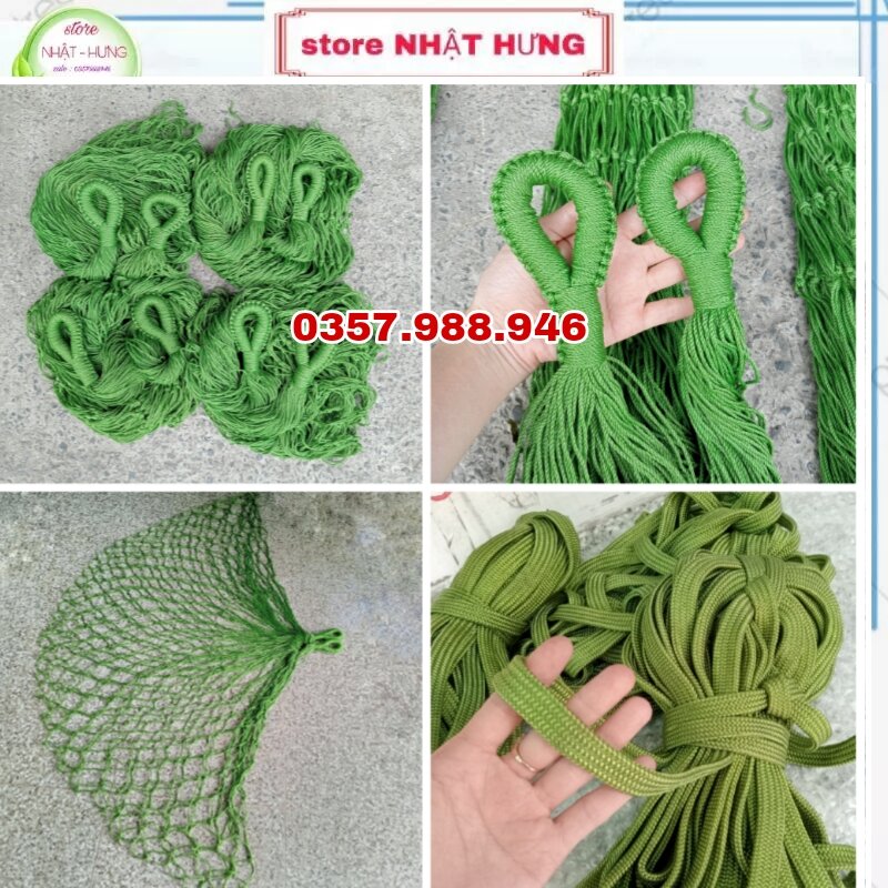 Kèm 3 mét dây - võng lưới sợi đan tay dài 240cm, sợi dây dù bóng đẹp - võng du lịch dã ngoại - võng nằm ngoài trời