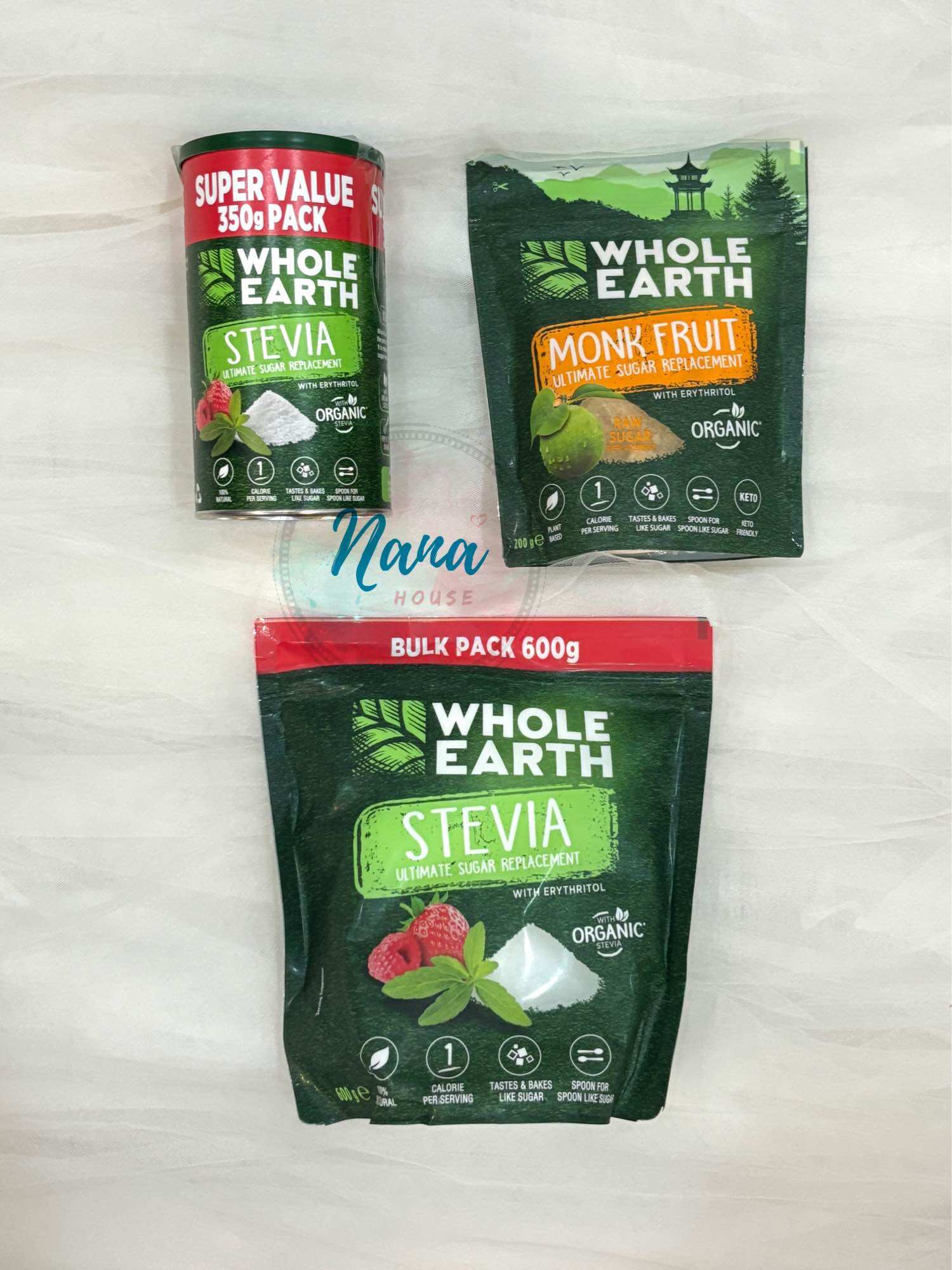 Đường cỏ ngọt stevia hữu cơ úc - whole earth hũ 350g - bill hàng air ✈️ từ úc về