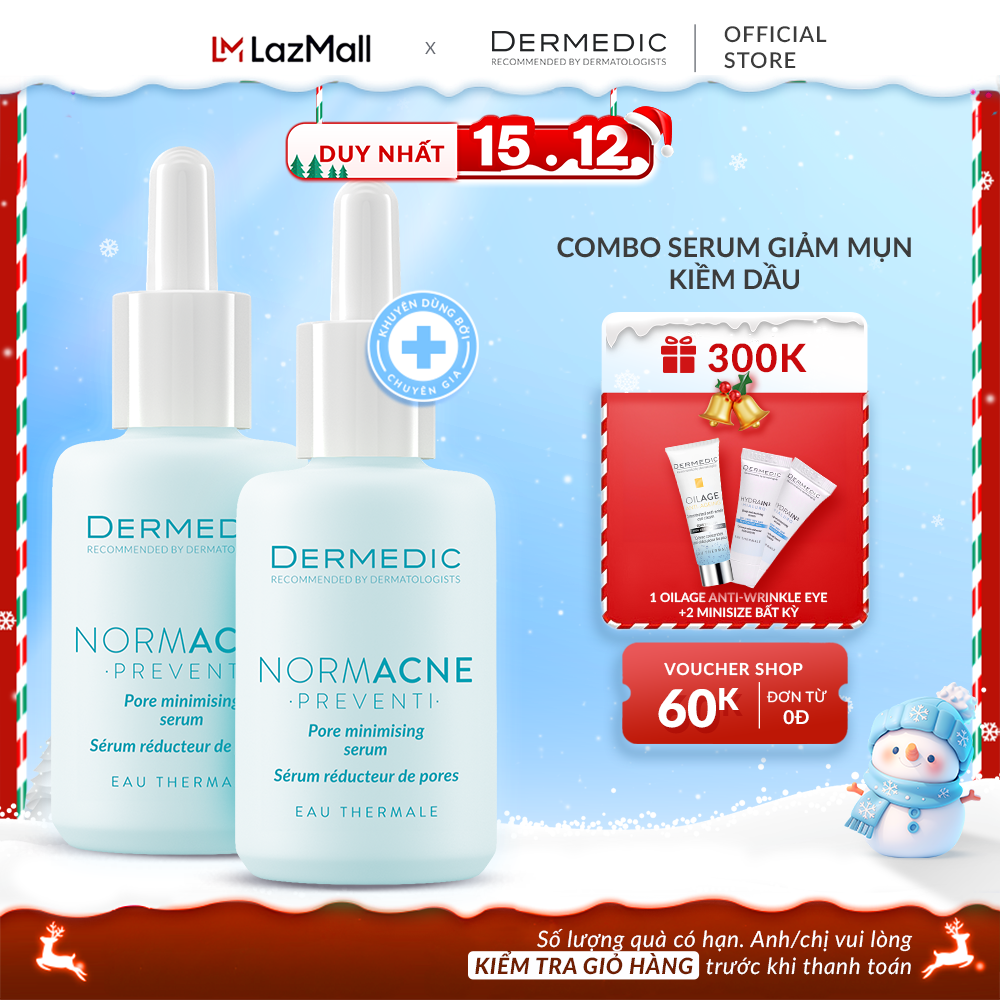 Combo 2 Serum Dermedic Normacne kiềm dầu se khít lỗ chân lông cho da dầu Normacne Preventi Widened Pores Serum 30 ml