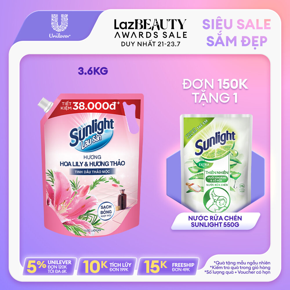 Nước lau sàn sunlight hoa lily & hương thảo túi 3.6kg | tinh dầu thảo mộc 100% | hương thơm tinh tế