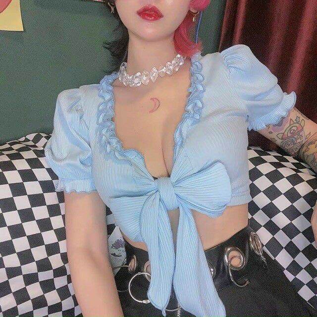 ÁO KIỂU CROPTOP BUỘC NƠ TRƯỚC NGỰC