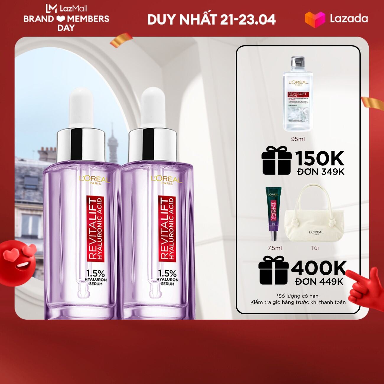 Bộ 2 serum siêu cấp ẩm L'Oreal Paris Revitalift Pure Hyaluronic Acid 1.5% (30ml x 2)