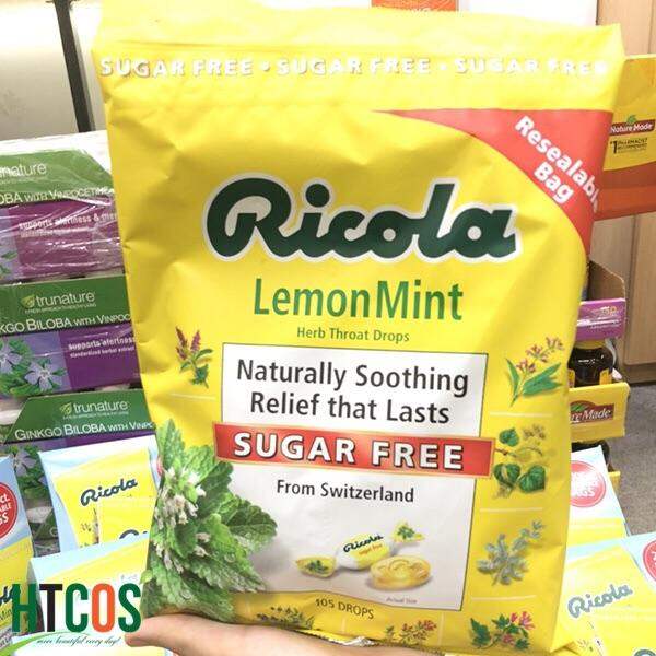 Kẹo Ngậm Thảo Mộc Chanh Bạc Hà Không Đường RICOLA Lemon Mint Sugar Free 105 viên của Mỹ