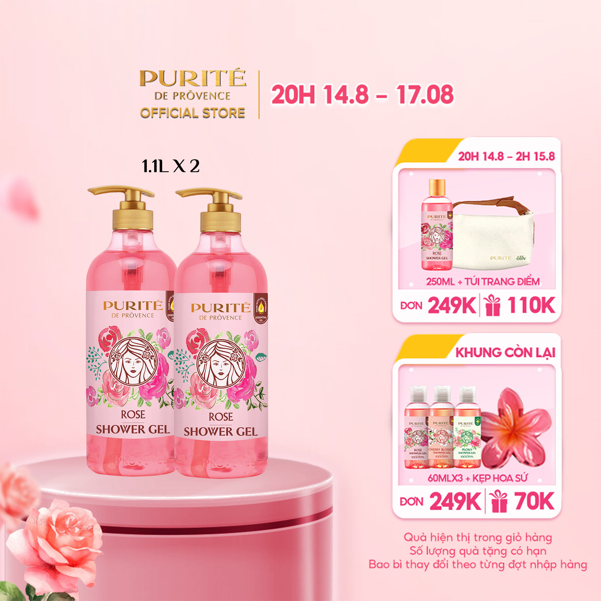 Combo 2 Sữa tắm Purité Hoa Hồng 1.1L