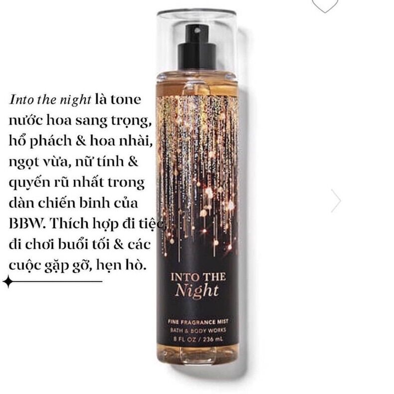 XỊT THƠM TOÀN THÂN INTO THE NIGHT 236ML - HƯƠNG THƠM SANG TRỌNG