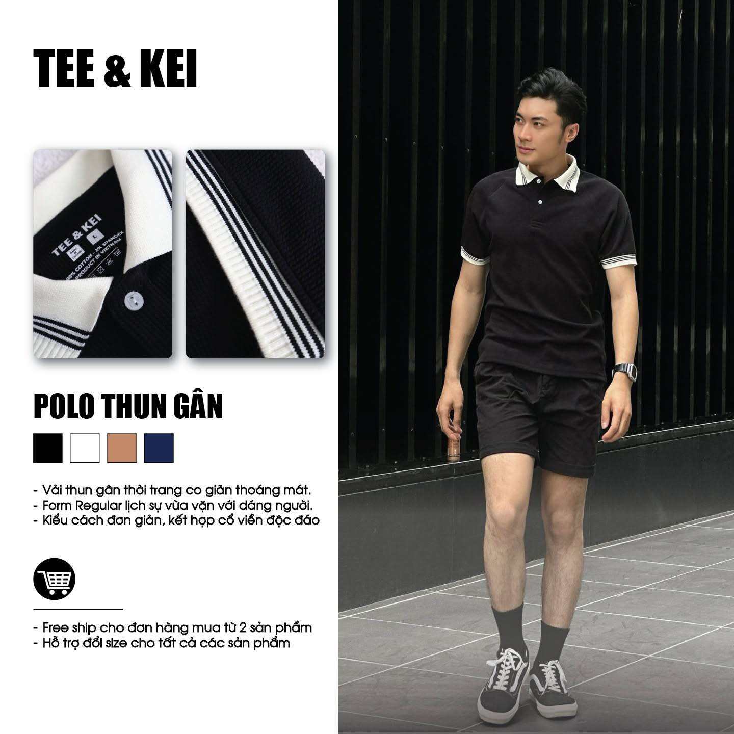 TEE & KEI - Áo Polo | Ribbed Black Paraline Collar