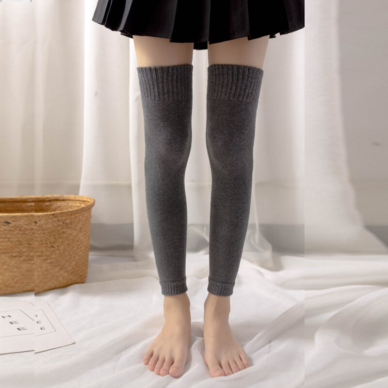 Bộ tất nữ mùa đông giữ ấm lót lông dày dặn bảo vệ đầu gối qua đầu gối bộ chân ống dài tất đùi không liền chân ống cao