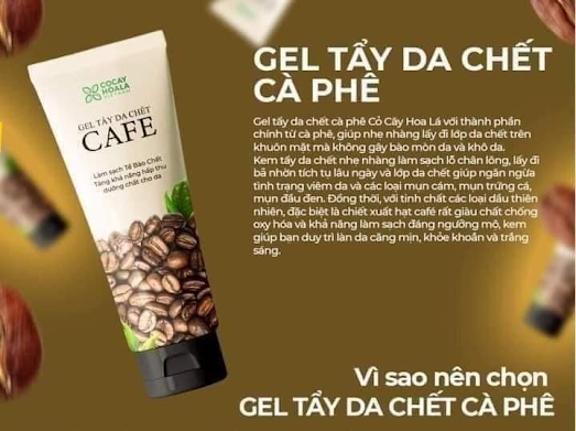 Gel Tẩy da chết cafe 100g sạch lỗ chân lông cỏ cây hoa lá cocayhoala làm sạch tế bào chết