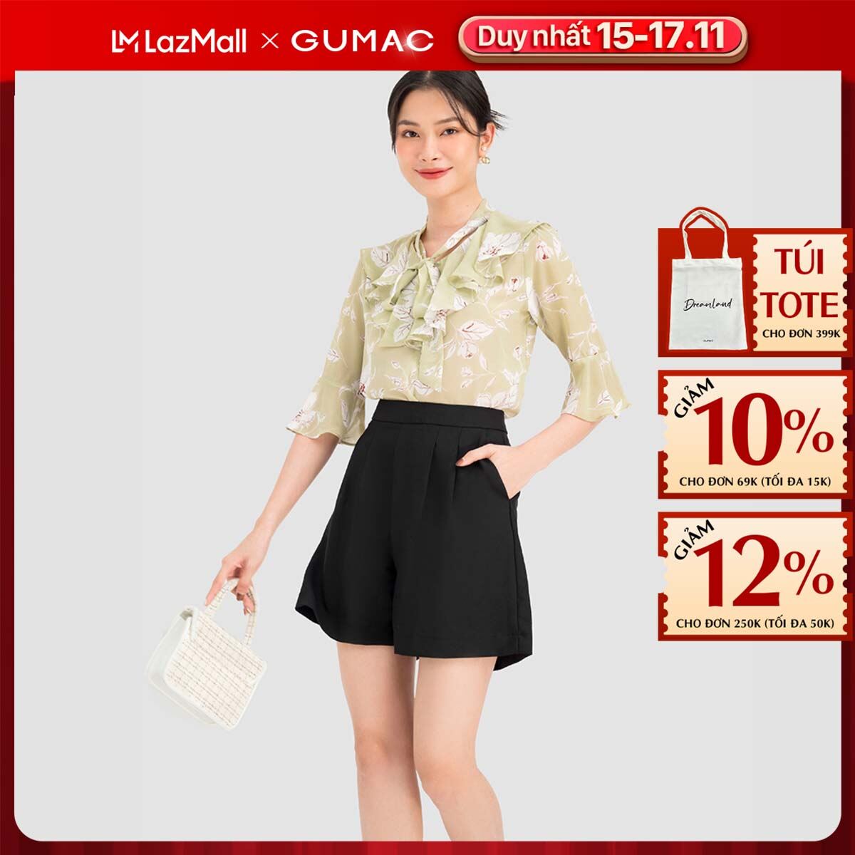 [CHỈ 4-6.4 | TẶNG ÁO THUN ĐƠN 799K] Áo kiểu nữ GUMAC, áo thắt nơ tay loe AC08105