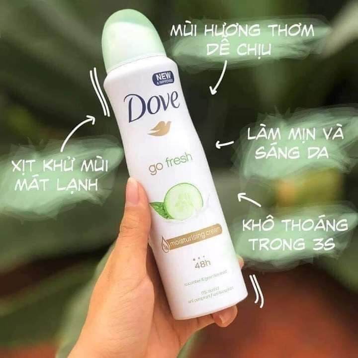 Xịt khử mùi dove go fresh dưỡng da sáng mịn - dưa leo và trà xanh