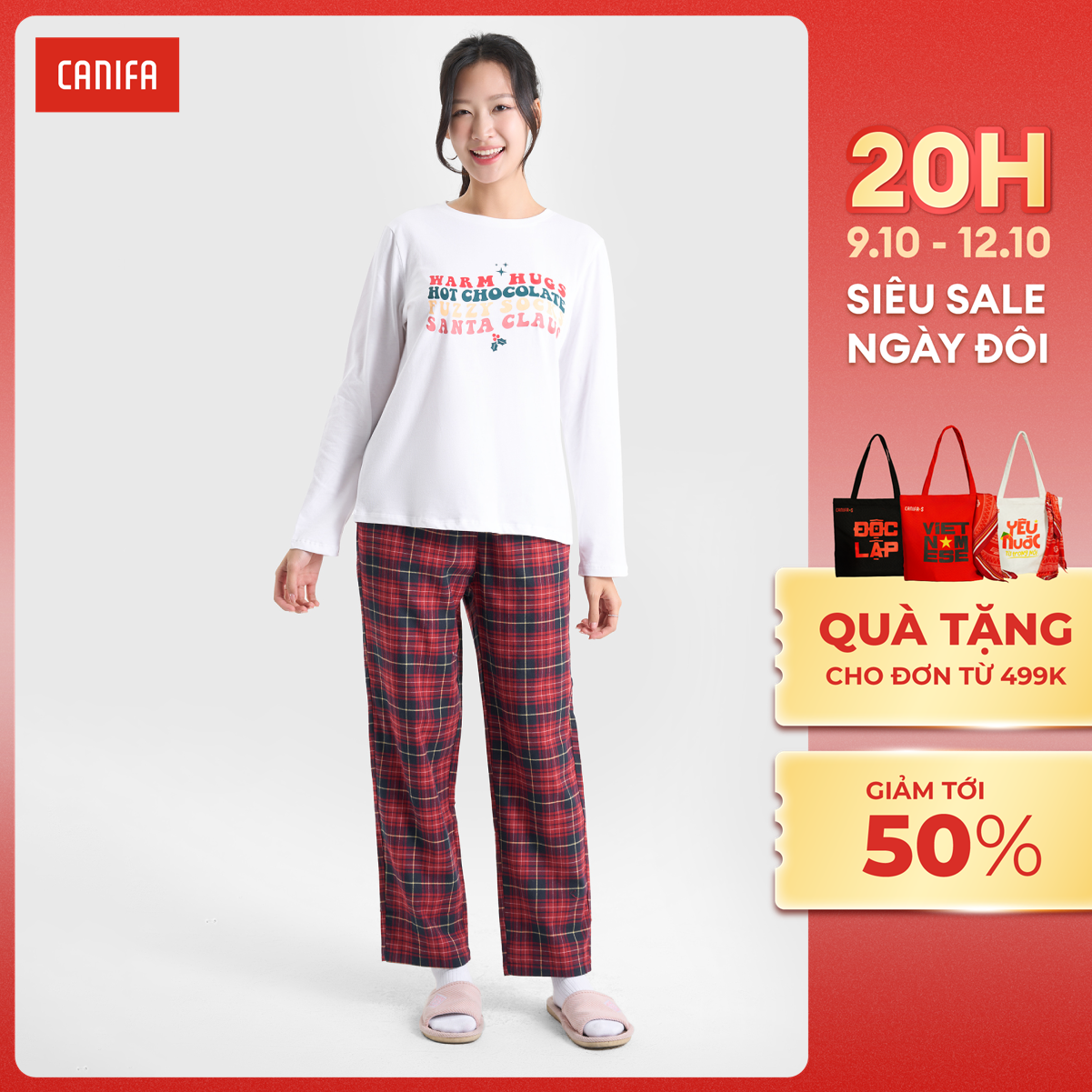 [20H 9-12.10 VOUCHER TỚI 500K] Bộ mặc nhà nữ CANIFA 100% cotton 6LS24W010