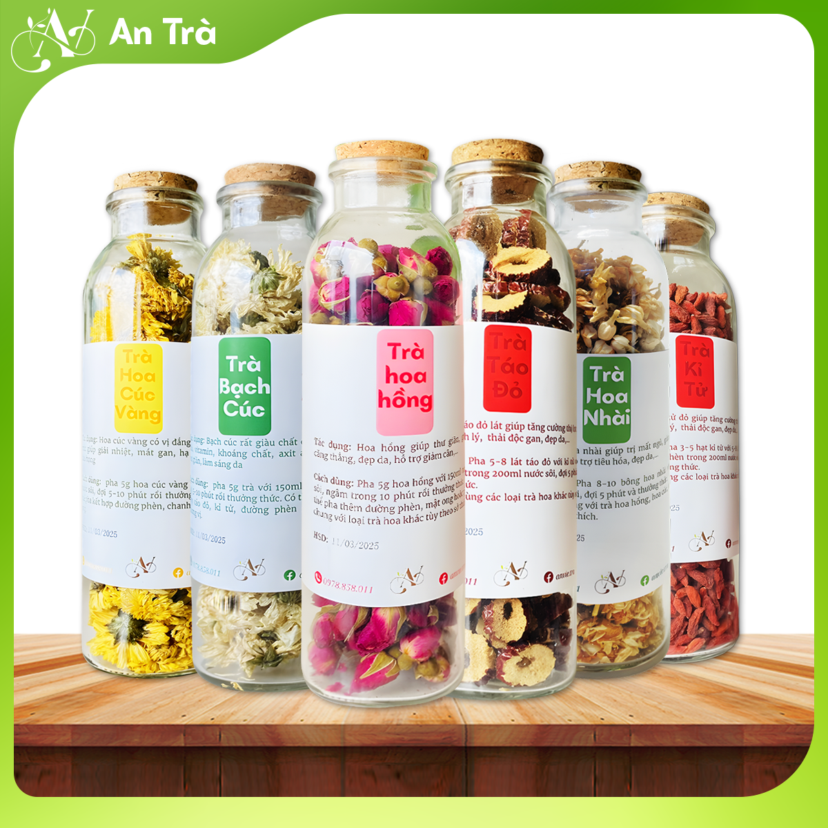Tự chọn - trà hoa hồng, trà hoa nhài, trà hoa cúc trắng, trà hoa cúc vàng, trà kỷ tử, trà táo đỏ