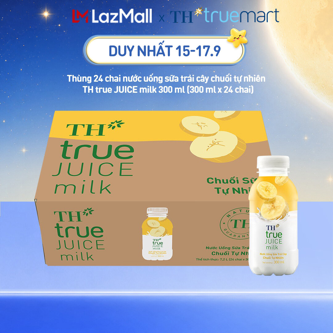 Thùng 24 chai nước uống sữa trái cây TH true JUICE milk vị chuối tự nhiên 300 ml (300 ml x 24)