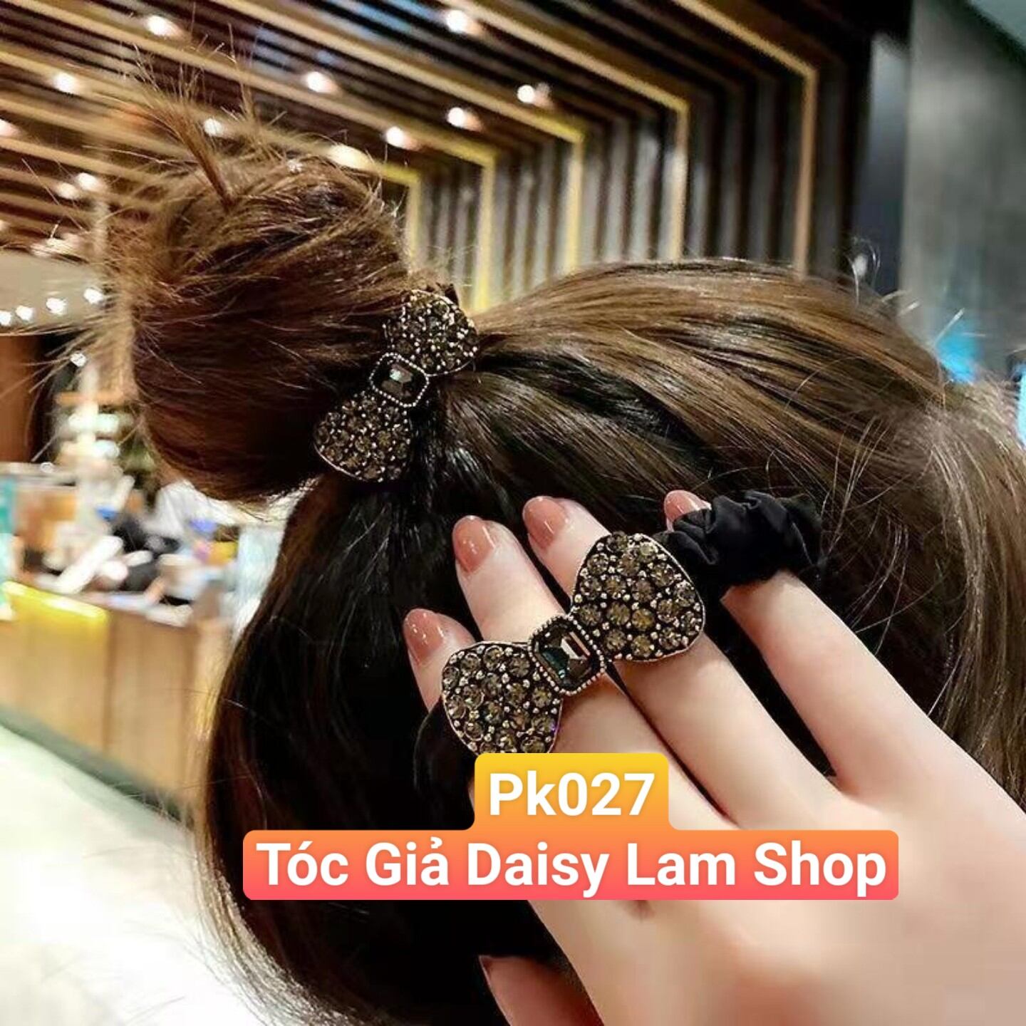 Cột tóc thun kèm nơ đính đá siêu xinh PK027
