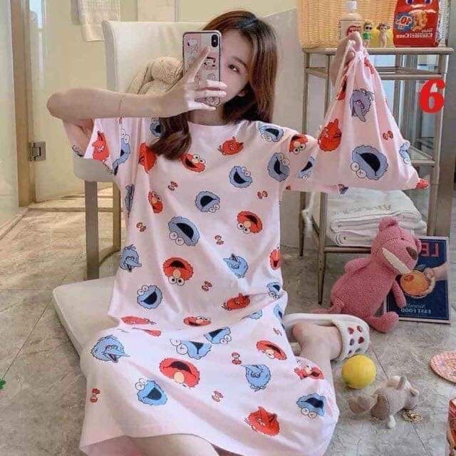 Đầm Ngủ Thun Dáng Suông Kèm Túi