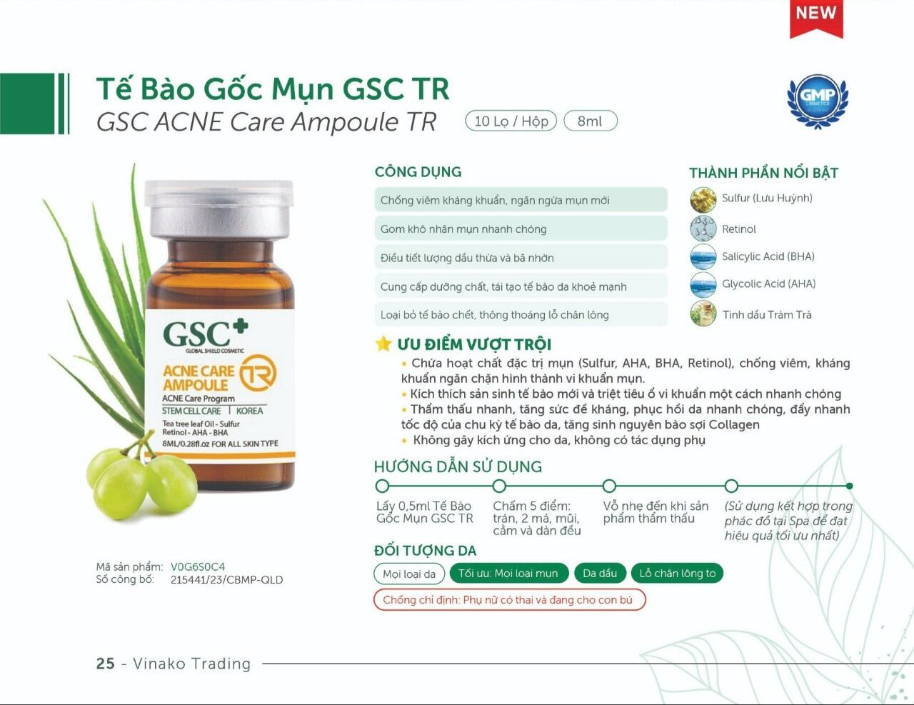 Tế bào gốc xử lý mụn GSC+ Ga Ac Care Ampoule X 8ml, Tinh chất ngăn ngừa mụn nuôi dưỡng phục hồi da chính hãng Hàn Quốc