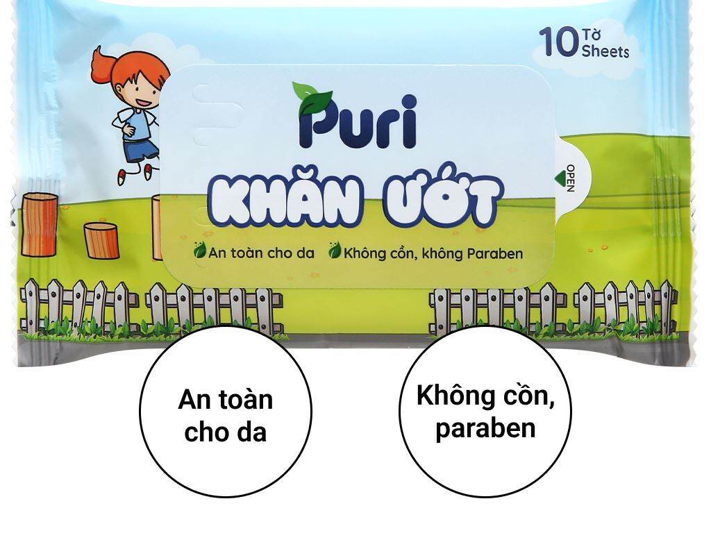 Khăn ướt không mùi Puri gói 10 miếng