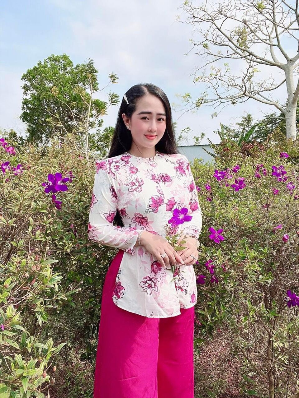 Bộ bà ba cổ tròn đính ngọc/ Sét bà ba cổ tròn