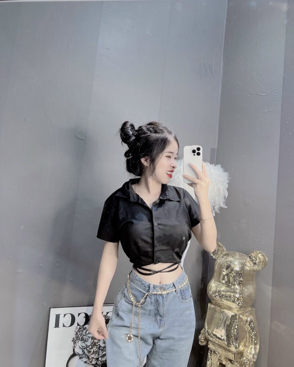 ÁO SƠ MI KIỂU DÂY QUẤN EO FORM 45KG(V1)