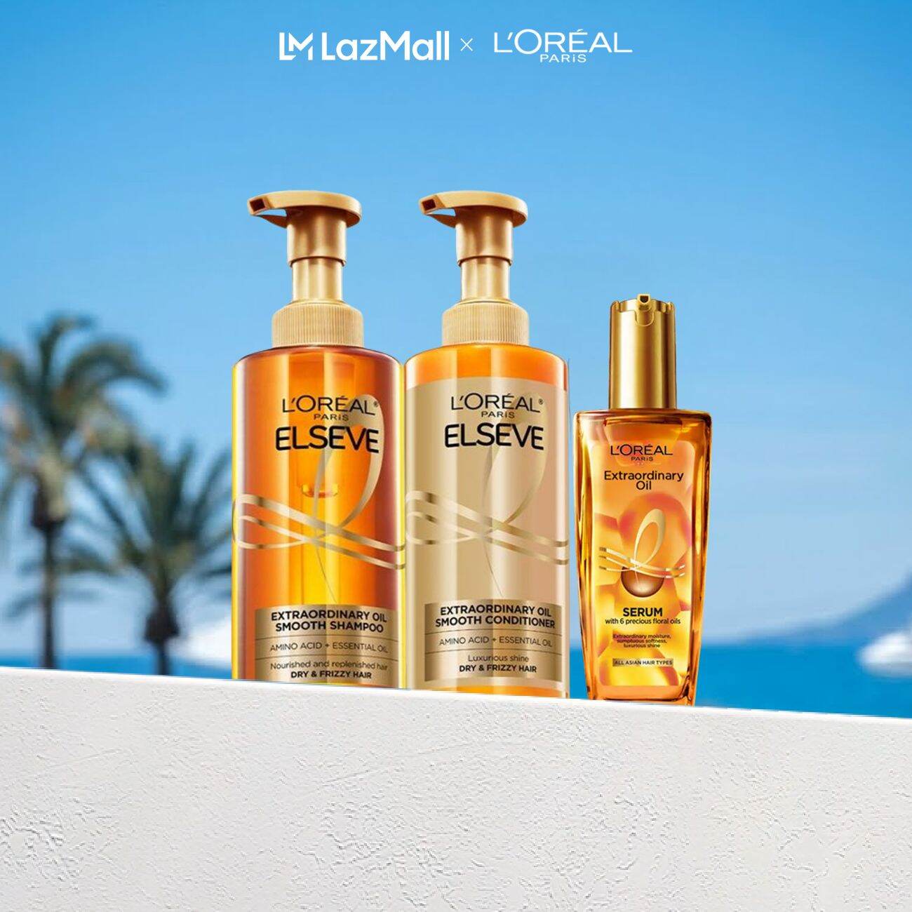 Bộ gội xả dưỡng tóc suôn mượt tóc cao cấp L'Oreal Paris Extraordinary Oil Sleek 440ml x2  Dầu dưỡng tóc 30ml