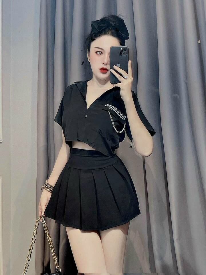 Áo Sơmi Croptop Phối Xích cá tính