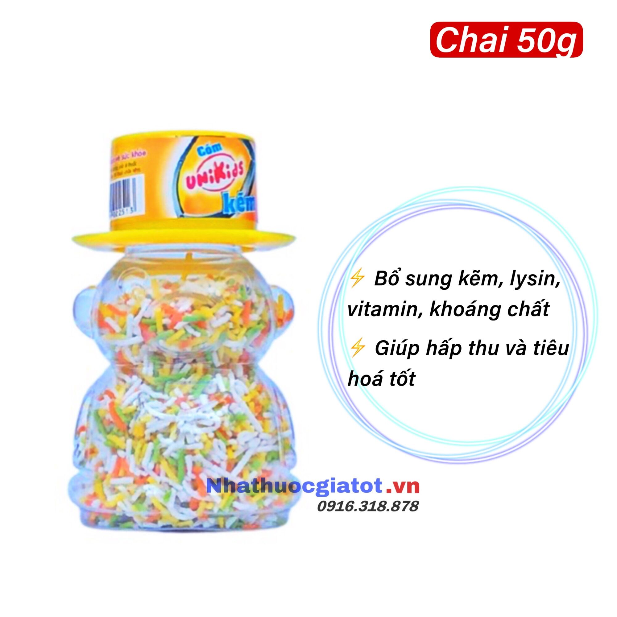 Lọ 50g cốm kẽm unikids bổ sung kẽm cho bé và canxi lysin vitamin giúp hấp thu và tiêu hóa tốt tăng sức đề kháng cho trẻ