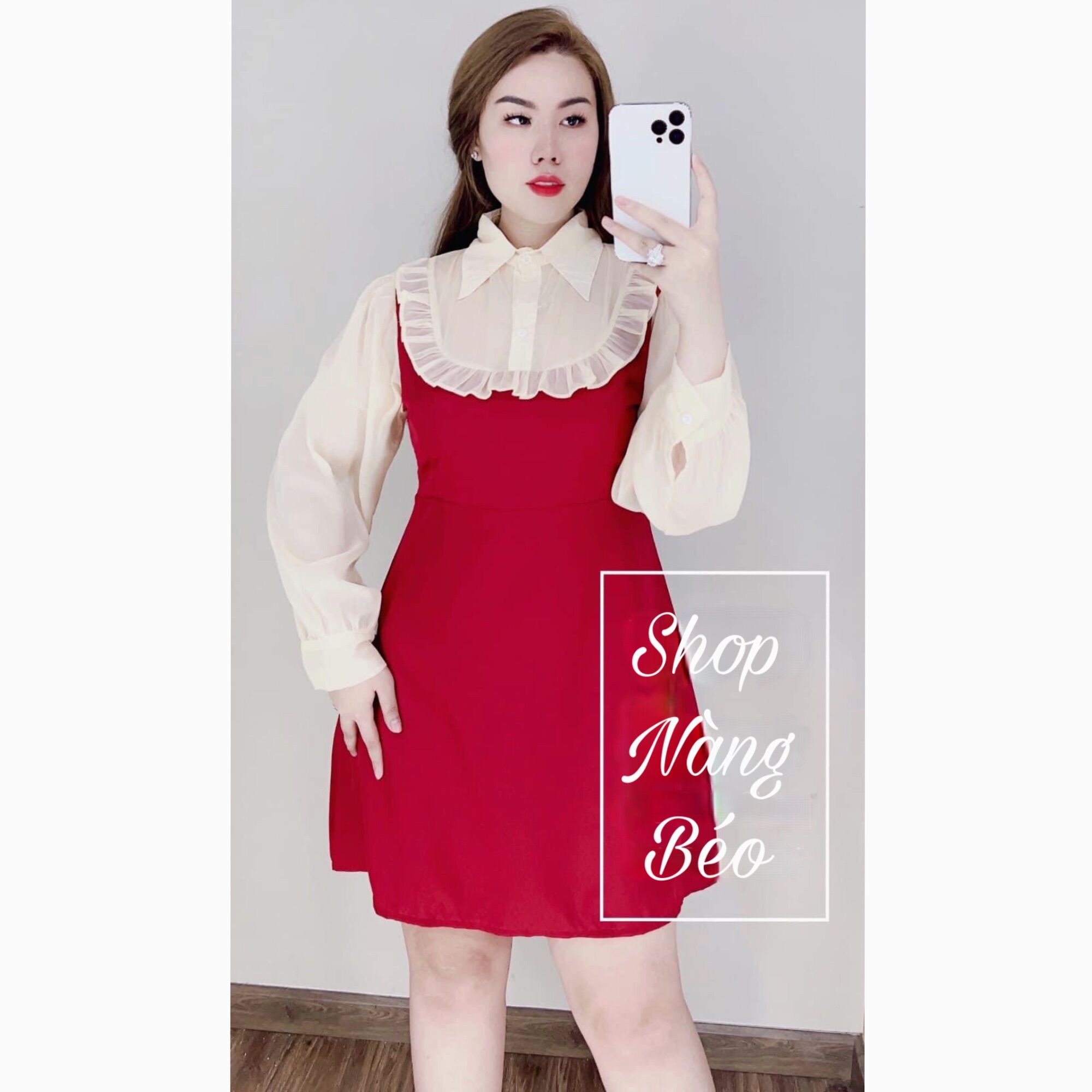 [Shop Bigsize NỮ 50kg-90kg] Đầm sơ mi tiểu thư màu đỏ/ đen size M/L/XL/XXL