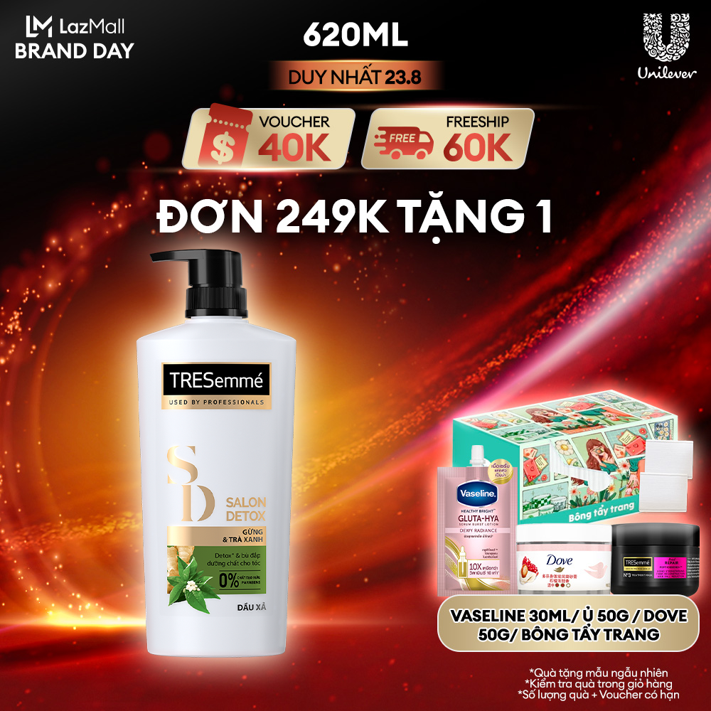 Dầu xả TRESEMME Salon Detox Cho tóc chắc khỏe bóng mượt Gừng và Trà Xanh Kem xả Giúp Detox tóc sạch sâu 620g