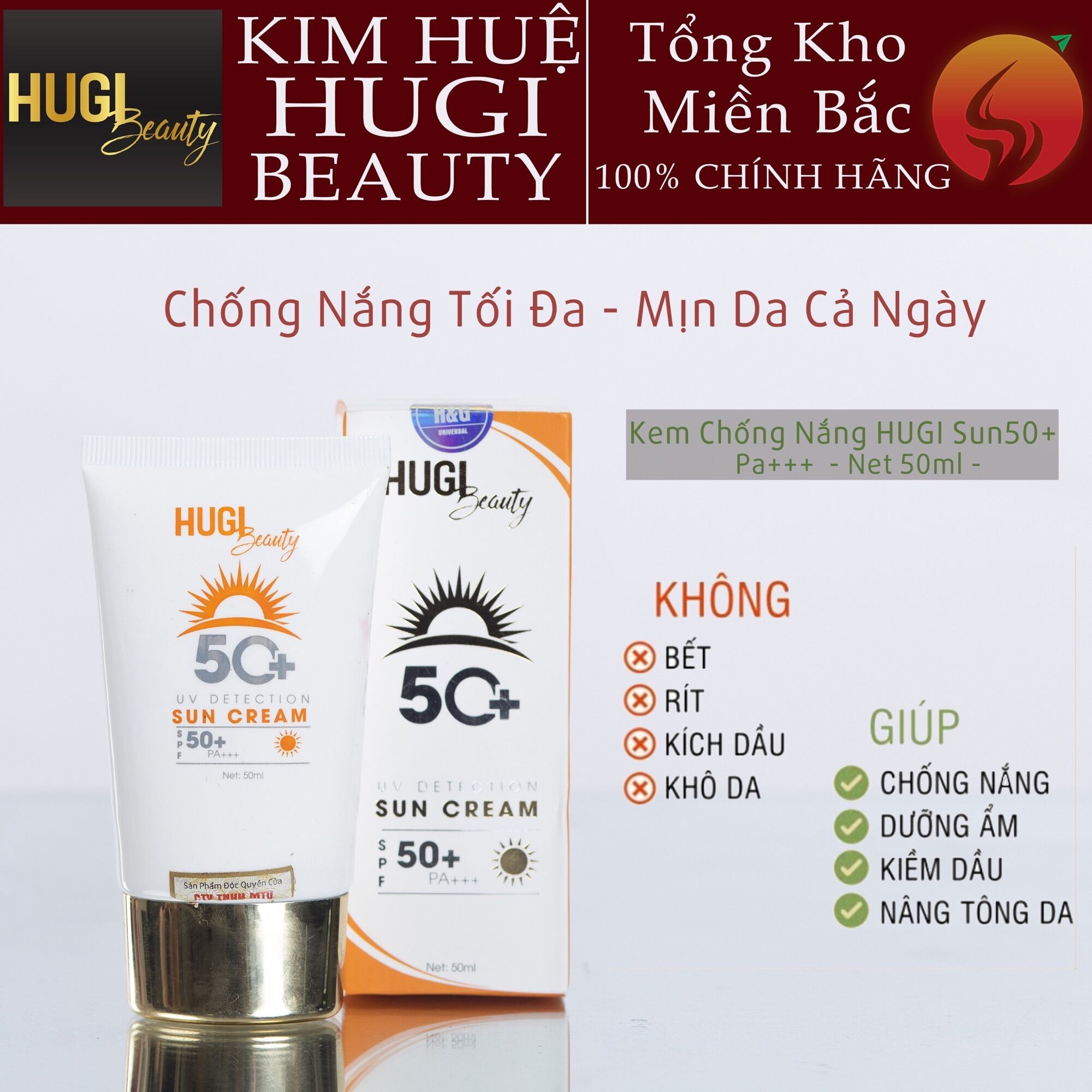 Kem chống nắng lý hoá -spf 50+ hugi 50ml_kimhue_tổngkhomiềnbắc