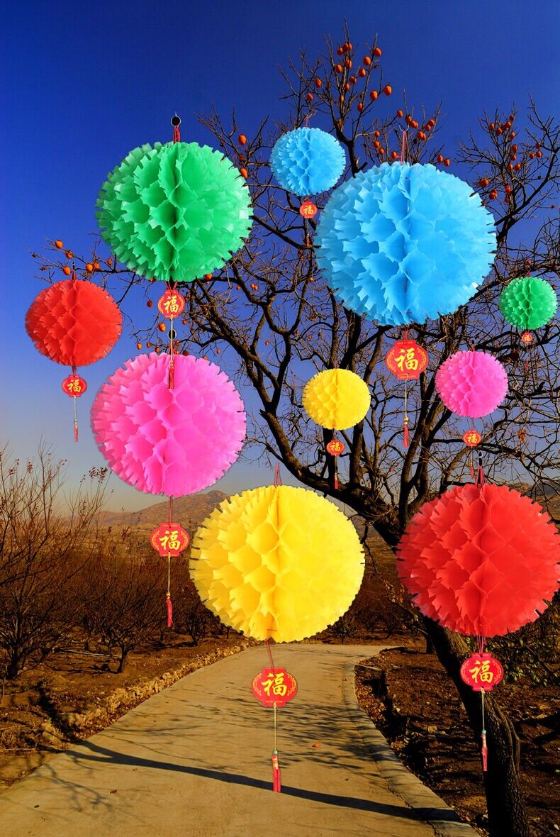 10 Đèn lồng xếp cẩm tú cầu sắc màu trang trí trường mầm non nhà cửa