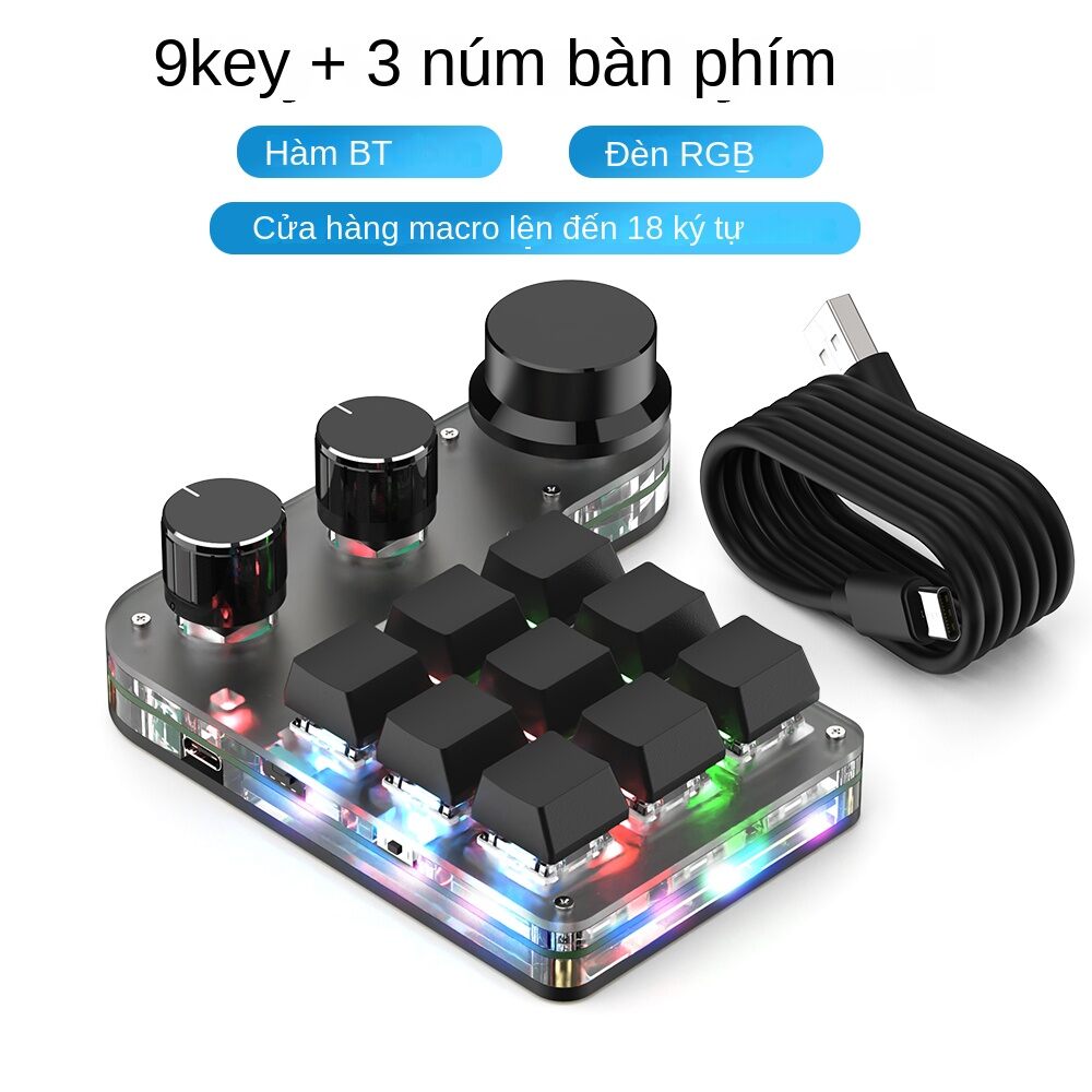 Lập trình macro tùy chỉnh 9 phím 3 nút bàn phím cơ led rgb chép dán mini nút photoshop bàn phím cơ hotswap macropad