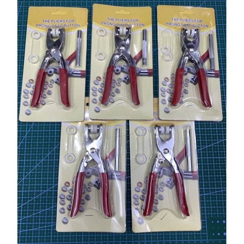 Combo kềm và bịch 100 cái nút bấm vành sắt cỡ 9,5mm