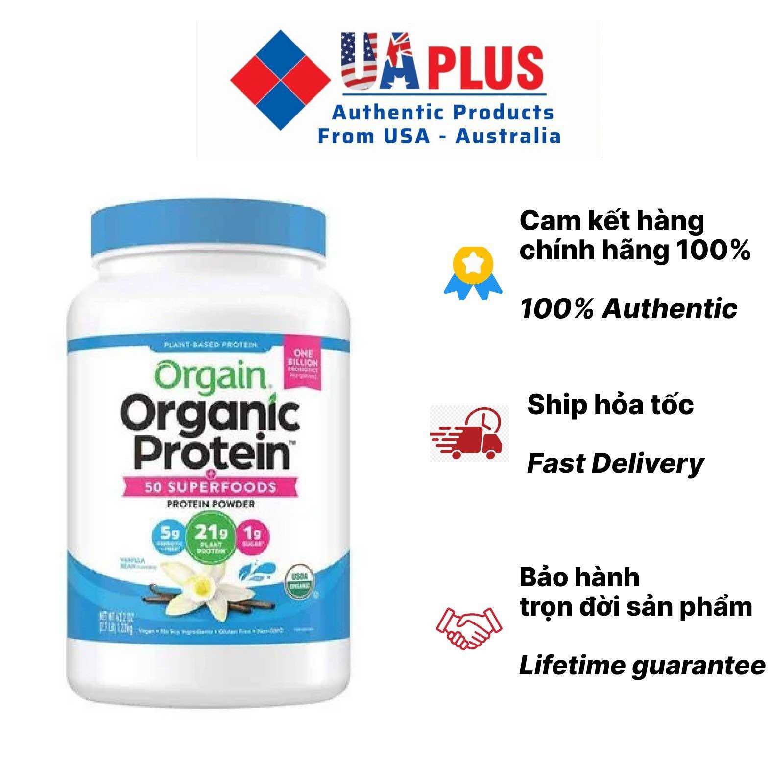 Bột protein orgain organic protein 50 superfoods 1.2kg vị vani