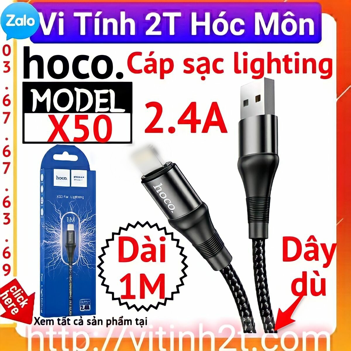 Cáp sạc nhanh 2.4a hoco x50 dây dù