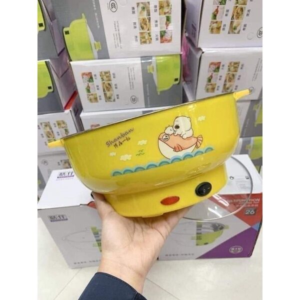 Nồi lẩu điện , noi lẩu vịt vàng đa năng size 26 , 28cm và 26,28 có vỉ hấp 3 chế độ xin sò