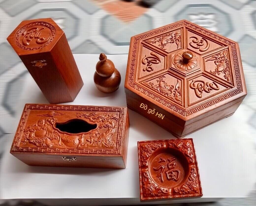 Hộp Đựng khăn Giấy Cao Cấp Gỗ Hương Để Bàn