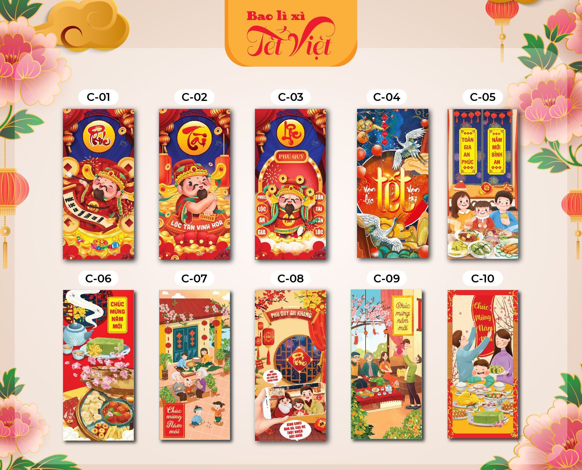 Set 10 bao lì xì tết 2022 giá rẻ