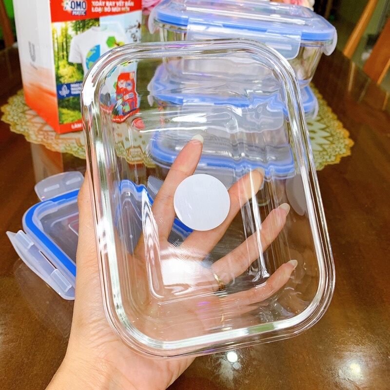 set 9 thố thuy tinh 620ml nắp xanh