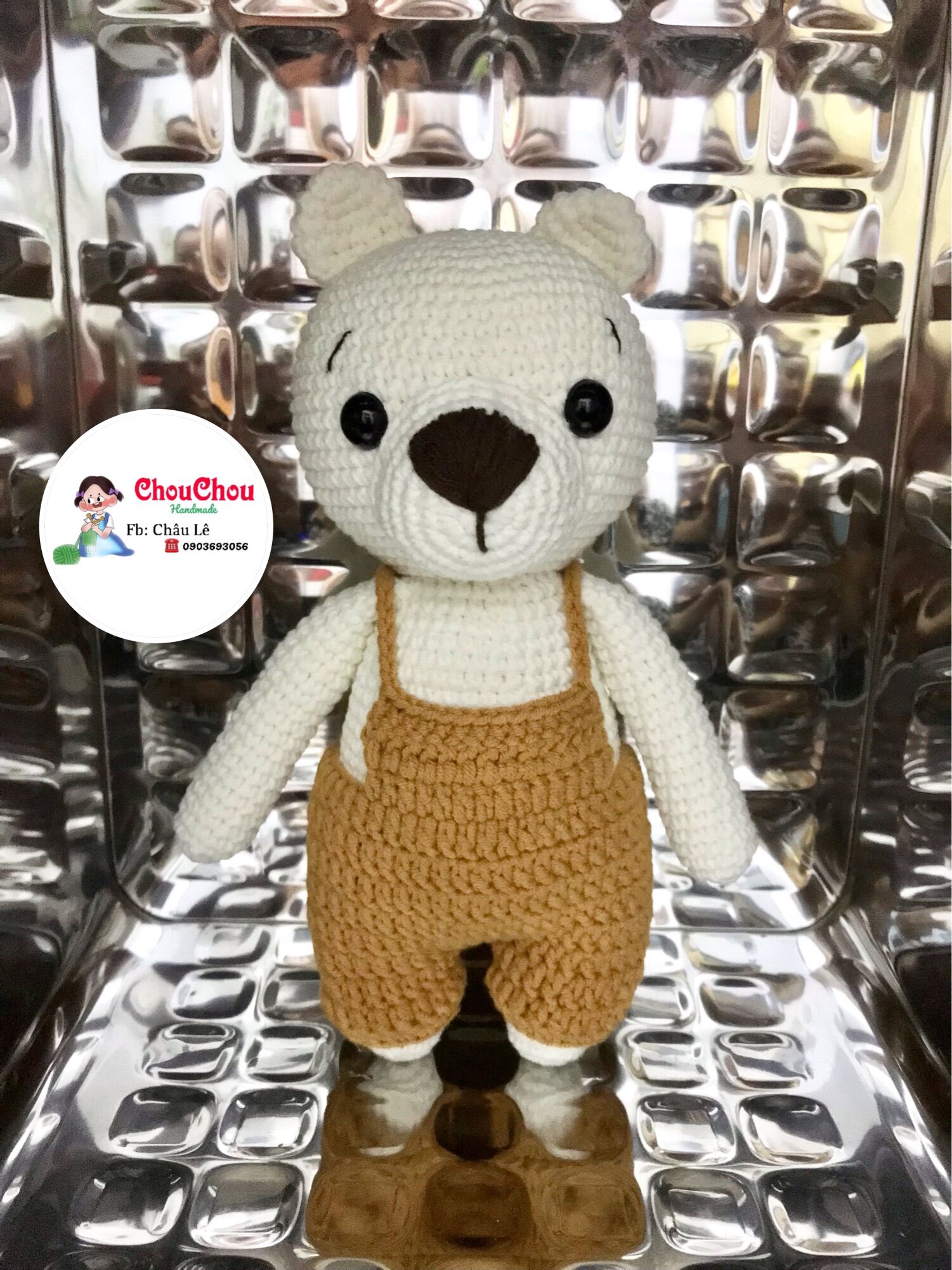 Thú len nhồi bông handmade - Gấu mặc yếm (23 cm)