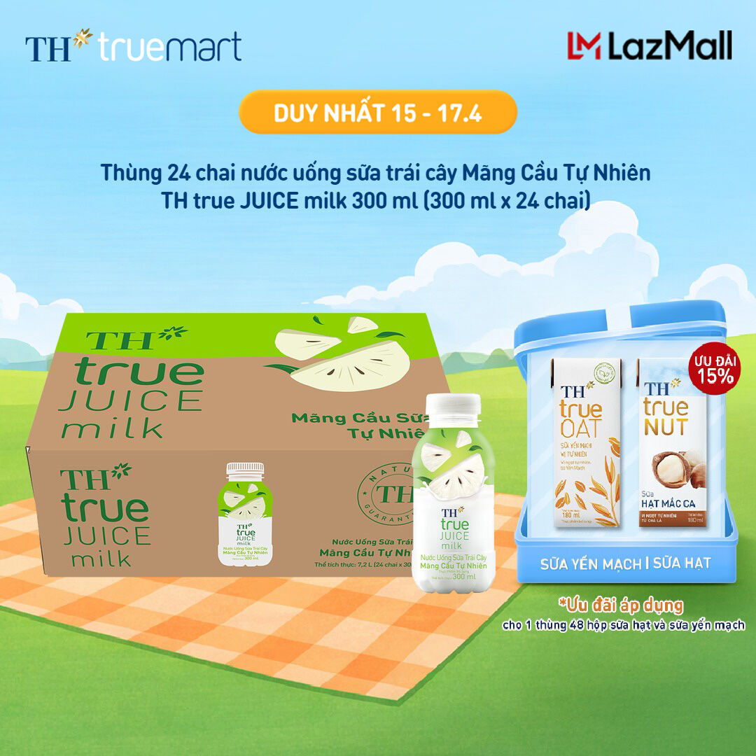 Thùng 24 chai nước uống sữa trái cây Mãng Cầu Tự Nhiên TH true JUICE milk 300ml x 24
