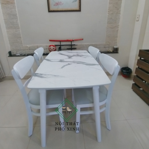 bộ bàn ăn mango giả đá 4 ghế 40*42cm