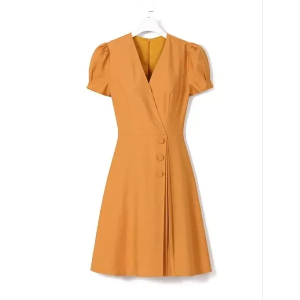 Đầm form A công sở, màu vàng nghệ