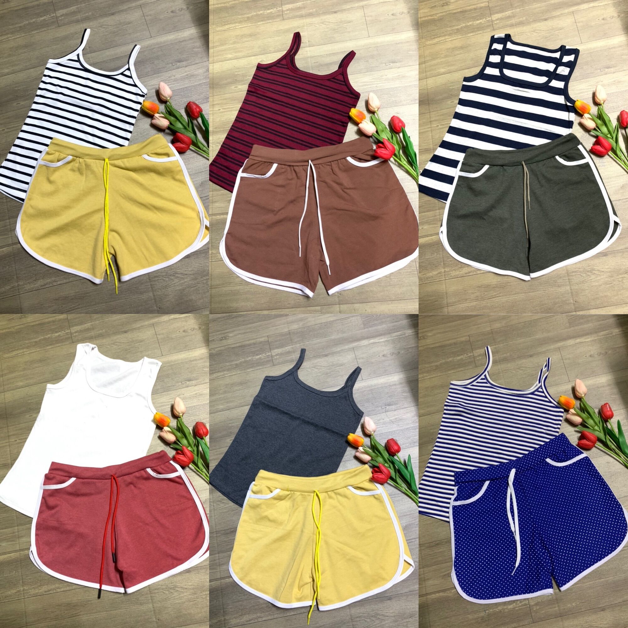 Combo 3 set đồ xinh xinh áo 2 dây quần đùi khách k chọn màu shop chọn màu ngẫu nhiên ạ)