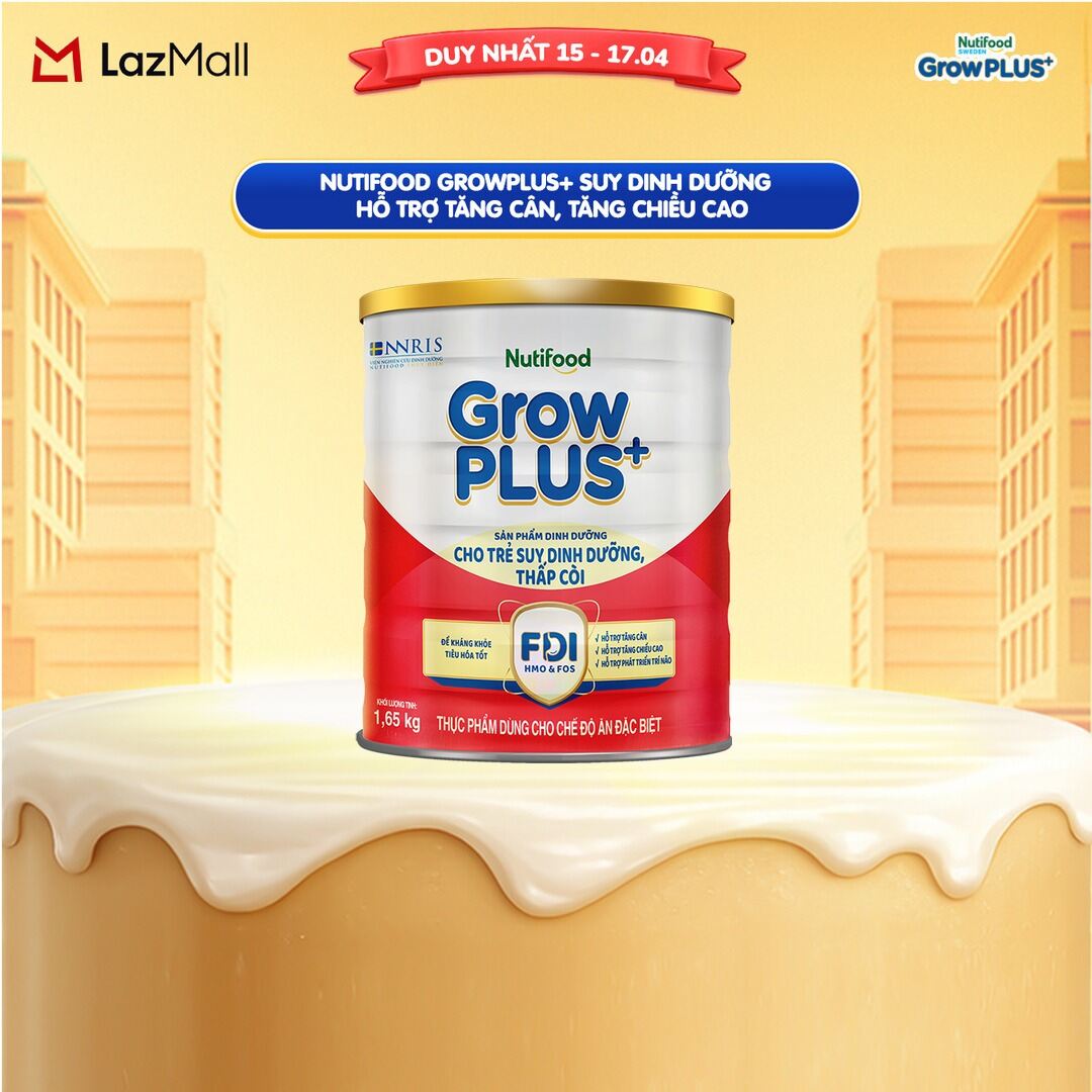 Sữa bột Nutifood GrowPLUS+ Suy Dinh Dưỡng (Đỏ)  - Hỗ Trợ Tăng Cân, Tăng Chiều Cao (Lon 1,65 Kg)