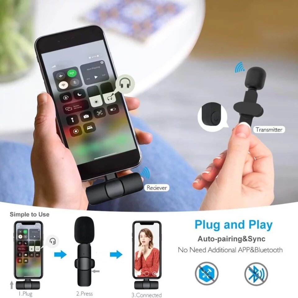 Mic cài áo không dây cho cho điện thoại Android Iphone (loại 1 mic) giúp quay phim thu âm live stream siêu rõ nét