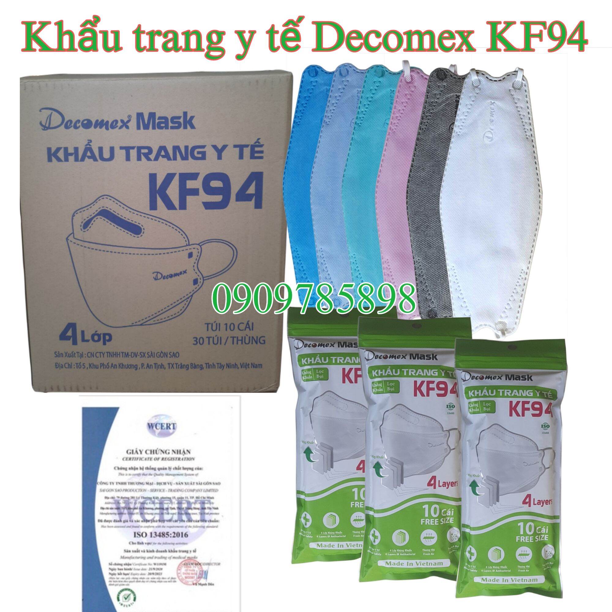 [Bịch 10 cái KF94 Decomex] Khẩu trang y tế KF94 Decomex,  4 lớp CN Hàn Quốc, kháng khuẩn, lọc bụi mịn, đối lưu khí (có chứng từ Y Tế)